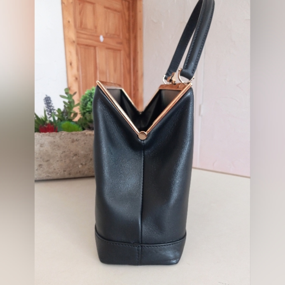 Anine Bing Elly Gold Frame Satchel Bag, Black Leather - Picture 8 of 16